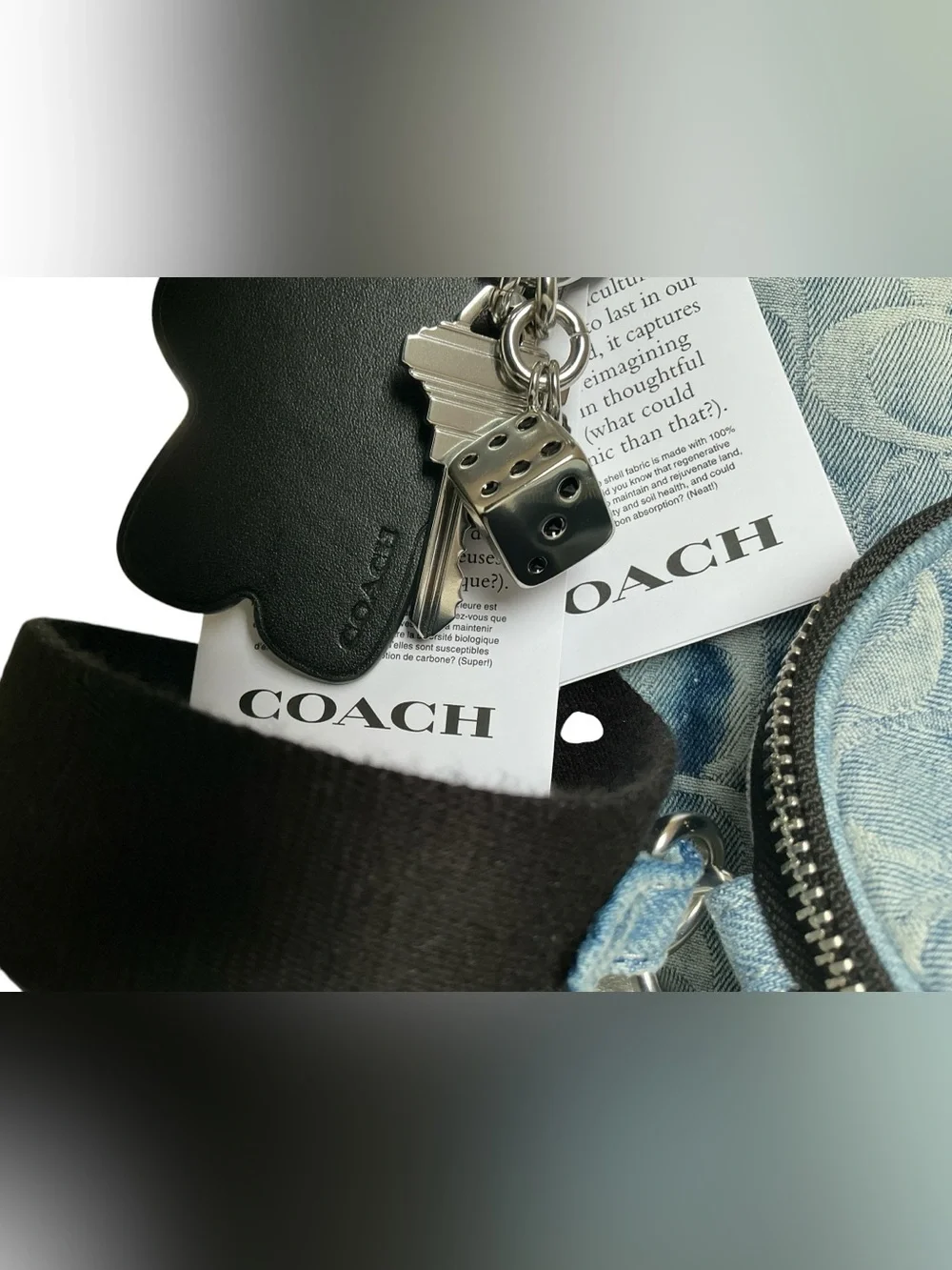 Coach Small Finn Signature Denim Crossbody Pouch Charms CDY53 NWT